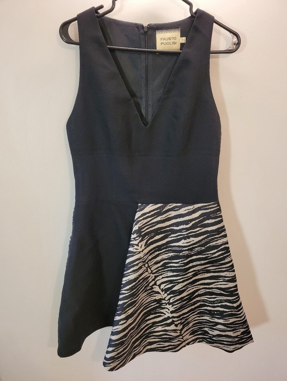 Fausto Puglisi Black A-line Mini Dress with Zebra Print Skirt - Size 46